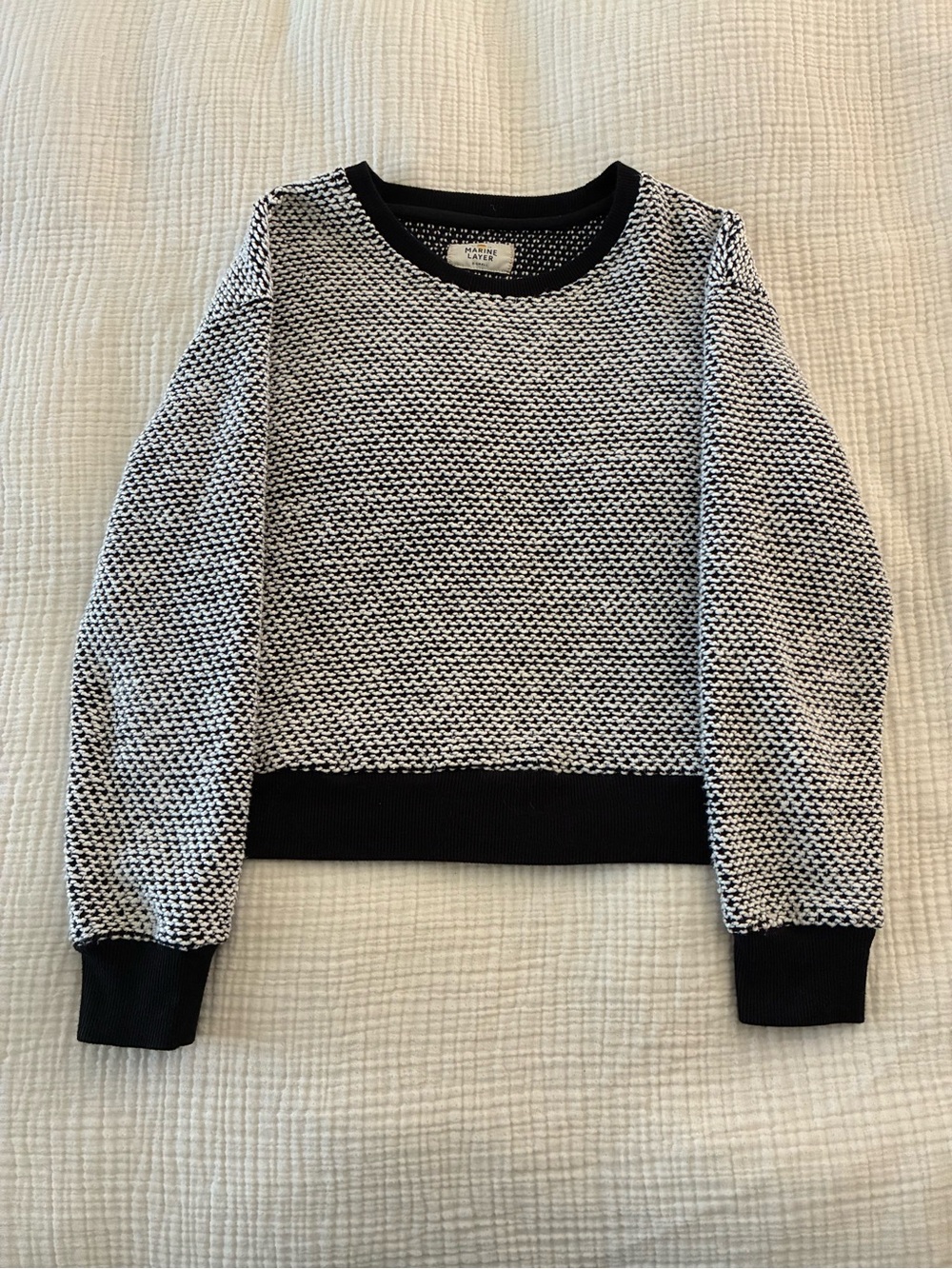 Marine Layer Black & White Woven Cropped Sweater
